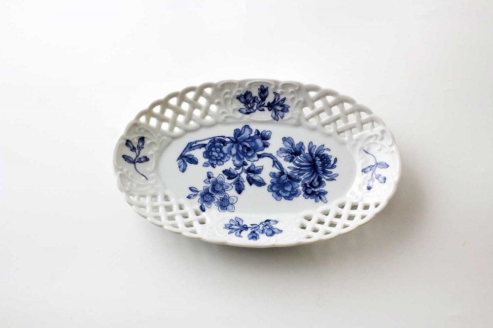 bandeja oval porcelana ivory azul